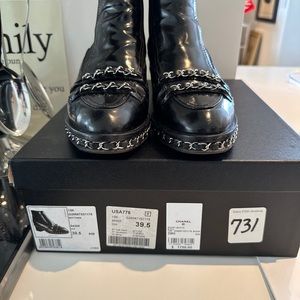 Chanel Black Slip on Boots with side Silver Chain detail. Size  39.5